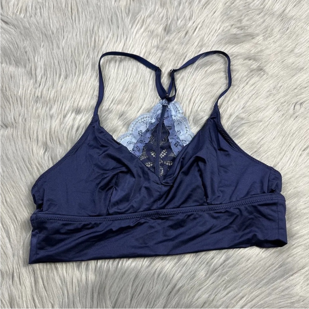 Aerie Navy Blue Wireless Lace Back Bralette Size Small